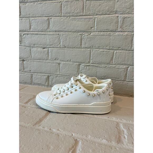 STUART WEITZMAN Tillie Faux Pearl-Studded Leather Sneakers - Picture 3 of 9